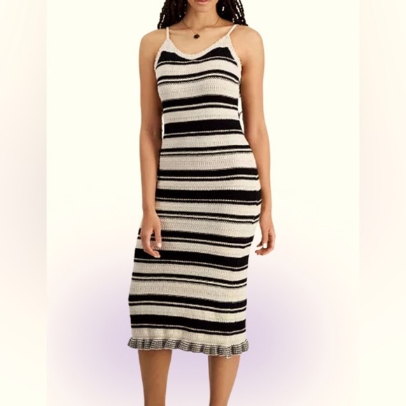 Freshman 1996  Cami stripped Crotchet Knit Maxi Dress Sz M - Picture 1 of 17